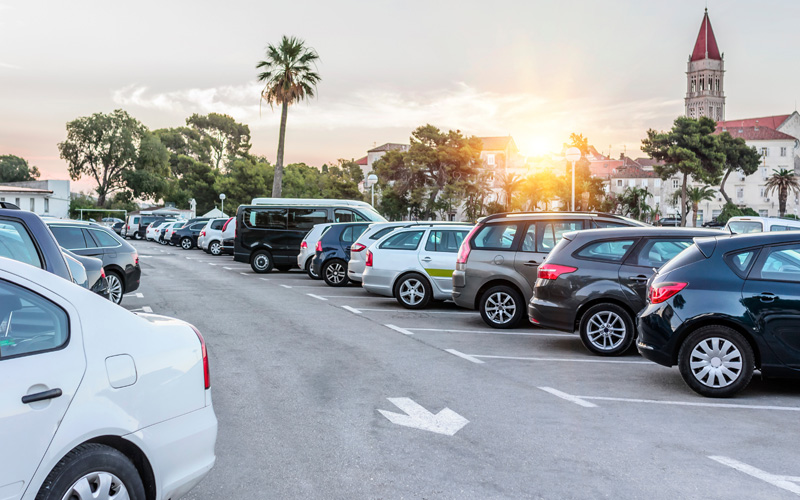 City parking at sunset